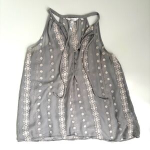 Anthropologie Zoa | Women’s Gray Embroidered Sleeveless Sheer Top Size XS